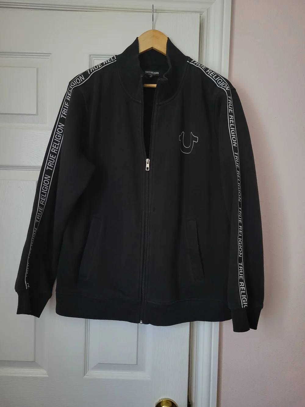 True Religion Black Full-Zip Track Jacket with Logo Tape